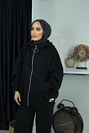 Üç İplik Şardonlu Fermuarlı Cepli Spor ikili Takım