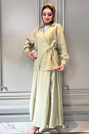 ETKT001 KRUVAZE BELİ LASTİKLİ ÜSTÜ BAĞLAMALI ETEKLİ TAKIM