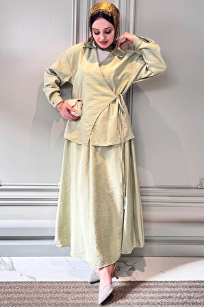 ETKT001 KRUVAZE BELİ LASTİKLİ ÜSTÜ BAĞLAMALI ETEKLİ TAKIM