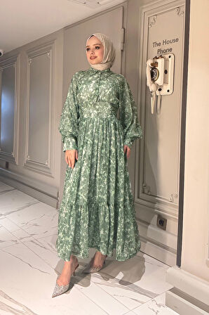 ELB018 BEL DETAYLI ÖNDEN DÜĞMELİ ELBİSE