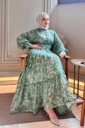 ELB018 BEL DETAYLI ÖNDEN DÜĞMELİ ELBİSE