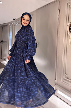 ELB018 BEL DETAYLI ÖNDEN DÜĞMELİ ELBİSE