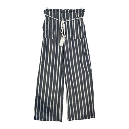 1020 ÇİZGİLİ İP KEMERLİ KETEN PANTOLON