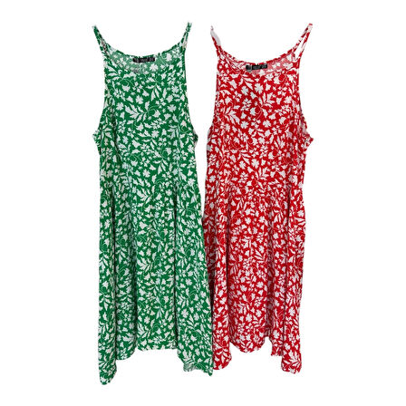 1062 ASKILI YANDAN FERMUARLI ÇİÇEK DESENLİ ELBİSE