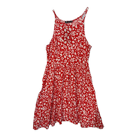 1062 ASKILI YANDAN FERMUARLI ÇİÇEK DESENLİ ELBİSE