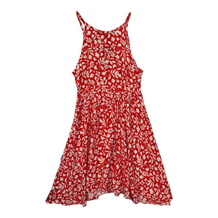 1062 ASKILI YANDAN FERMUARLI ÇİÇEK DESENLİ ELBİSE