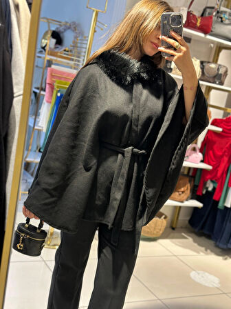 PNÇO0001 Seyyar Bağlamalı Kürk Detaylı Panço