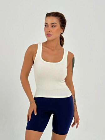 Maison La Femme Kadın Beyaz Kaşkorse Kumaş Geniş Askılı Crop Bluz