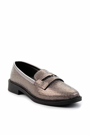 Platin Taşlı  Kadın Loafer Ayakkabı K01003666636