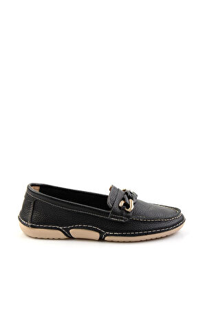 Siyah Leather Kadın Loafer Ayakkabı K01028130303