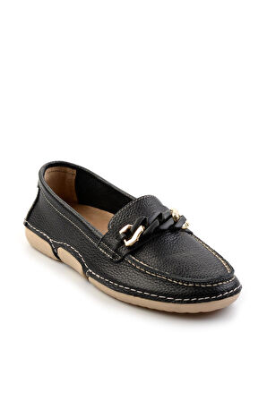 Siyah Leather Kadın Loafer Ayakkabı K01028130303