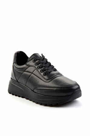 Siyah Hakiki Deri Kadın Sneaker K01037201003