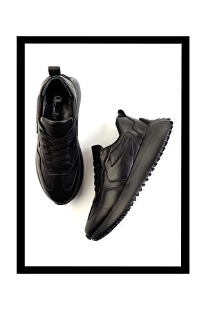 Siyah Siyah Hakiki Deri Kadın Sneaker K01048050103