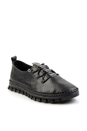 Siyah Hakiki Deri Kadın Casual Ayakkabı K01143012503