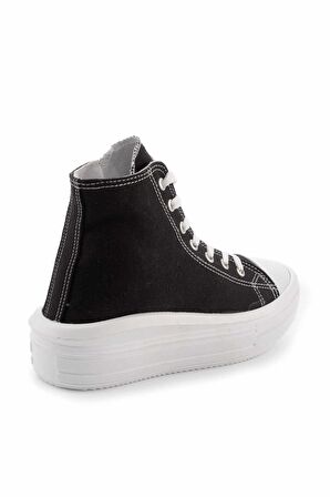 Bambi Siyah Beyaz Keten  Kadın Sneaker K01149050018