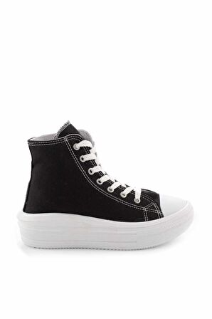 Bambi Siyah Beyaz Keten  Kadın Sneaker K01149050018