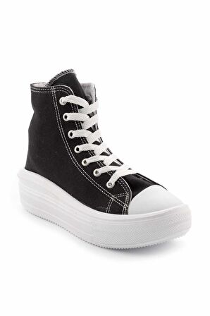 Bambi Siyah Beyaz Keten  Kadın Sneaker K01149050018