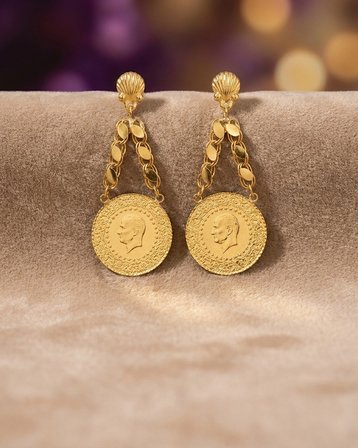 22 Ayar Altın Küpe Çeyrekli Küpe 6.17gr Kadın Hediye
