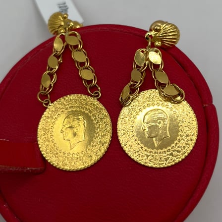 22 Ayar Altın Küpe Çeyrekli Küpe 6.17gr Kadın Hediye