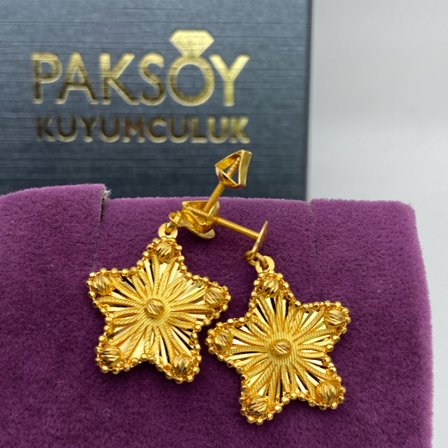 Yıldızlı Dorika Altın Küpe 22 Ayar 4.56gr Kadın Hediye