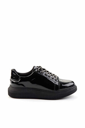Siyah Kırışık Rugan  Kadın Sneaker K01179087008