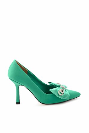 Bambi Mat Yesil Saten  Kadın Klasik Topuklu Ayakkabi K01189575138