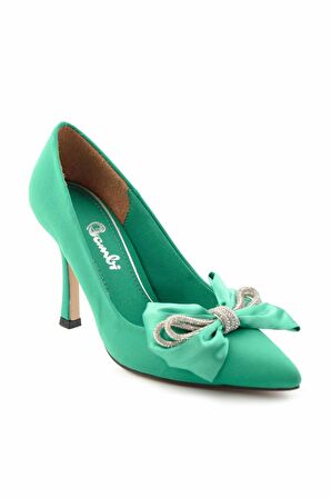 Bambi Mat Yesil Saten  Kadın Klasik Topuklu Ayakkabi K01189575138