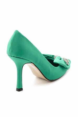 Bambi Mat Yesil Saten  Kadın Klasik Topuklu Ayakkabi K01189575138