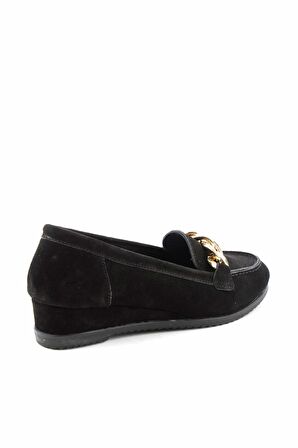 Bambi Siyah Süet Hakiki Deri Kadın Loafer Ayakkabi K01196001202