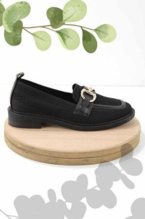 Bambi Siyah Triko  Kadın Loafer Ayakkabi K01196000582