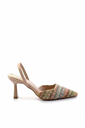 Çok Renkli Hasır  Kadın Klasik Topuklu Ayakkabı K01192120328