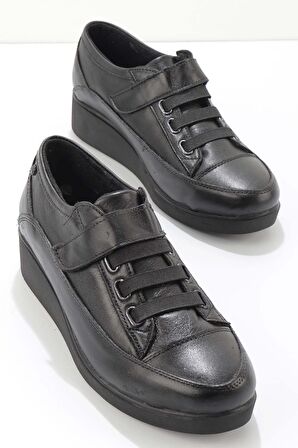 Siyah Hakiki Deri Kadın Casual Ayakkabı K01218001503