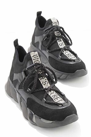 Bambi Siyah Süet  Kadın Sneaker K01212010902