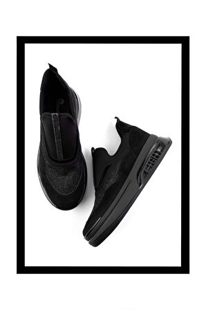 Siyah Streç  Kadın Sneaker K01212042717
