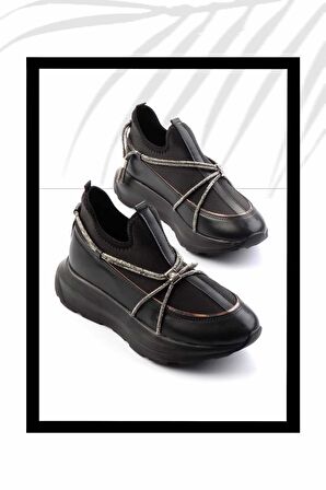 Siyah Siyah Streç  Kadın Sneaker K01212203209