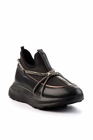 Siyah Siyah Streç  Kadın Sneaker K01212203209
