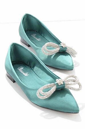 Bambi Yesil Saten  Kadın Klasik Topuklu Ayakkabi K01211500738