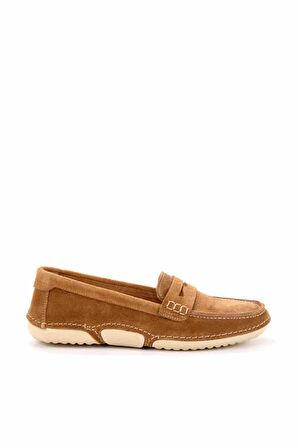 Bambi Camel Süet Hakiki Deri Kadın Loafer Ayakkabi K01224010002