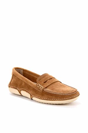 Bambi Camel Süet Hakiki Deri Kadın Loafer Ayakkabi K01224010002