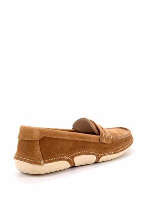 Bambi Camel Süet Hakiki Deri Kadın Loafer Ayakkabi K01224010002