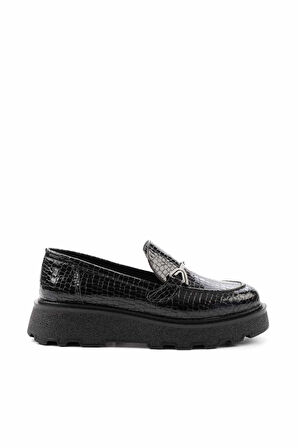 Siyah Kroko  Kadın Loafer Ayakkabı K01236005511