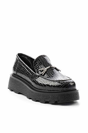 Siyah Kroko  Kadın Loafer Ayakkabı K01236005511