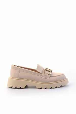 Bej Kumaş  Kadın Loafer Ayakkabı K01246170504
