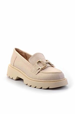 Bej Kumaş  Kadın Loafer Ayakkabı K01246170504