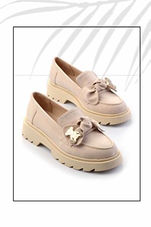 Bej Kumaş  Kadın Loafer Ayakkabı K01246170804