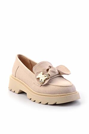 Bej Kumaş  Kadın Loafer Ayakkabı K01246170804