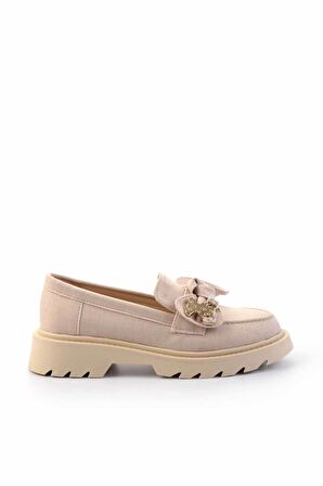 Bej Kumaş  Kadın Loafer Ayakkabı K01246170804