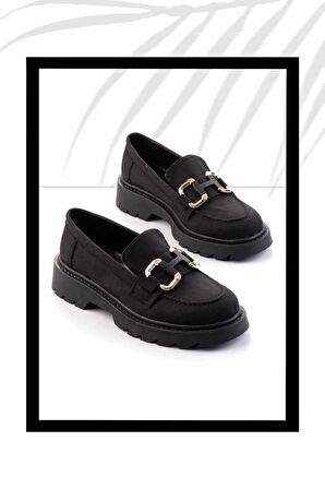 Siyah Kumaş  Kadın Loafer Ayakkabı K01246170504