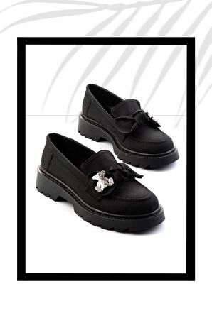 Siyah Kumaş  Kadın Loafer Ayakkabı K01246170804