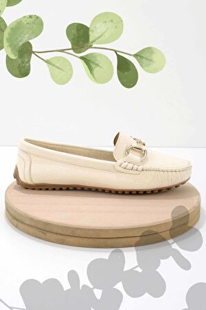 Bej Hakiki Deri Kadın Loafer Ayakkabı K01257020303